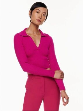 Babaton Fuchsia Ribbed Collared Top